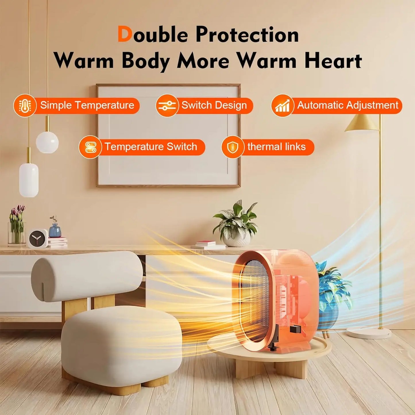 HeatSafe 1200W: Aquecedor Portátil de Cerámica con Protección de Seguridad