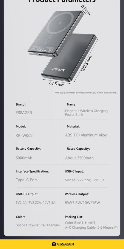 Power Bank Magnético Para IOS 20W 5000mAh